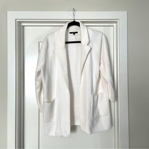 QUINCE Knit Blazer White Size M Open Front 100% Organic Cotton Heavyweight
